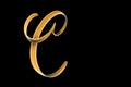 Golden capital letter C isolated on black.