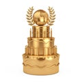 Golden Cartoon Dessert Tiered Cake with Candles and Laurel Wreath Earth Globe. 3d Rendering