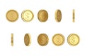 Golden Cartoon Dollar Coin in Different Position. 3d Rendering