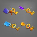 Golden cartoon keys with trinkets.