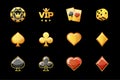 Golden casino icons, poker game symbols Royalty Free Stock Photo