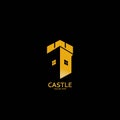Golden Castle Logo vector icon on black background illustration Royalty Free Stock Photo