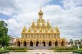 Golden Castle at Wat Chantharam Wat Tha Sung Uthaithani ,Thailand an old temple decorated with beautifully carved gold carvings Royalty Free Stock Photo