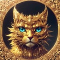 Golden cat on magical background. Generative AI