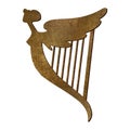 Golden Celtic harp with a female silhouette. Symbol of Ireland. St.Patrick 's Day. Isolated watercolor illustration