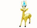 Golden cement deer with blue hat