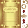 Golden Certificate Template with additional elements.