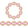 Golden chain bracelet or necklace with pink fabric