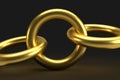 golden chain of circle rings. isolated on dark background