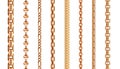 Golden chain. Gold necklace jewelry. Shiny precious metal border ornament or pattern. Luxury iron objects and fashion