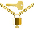 Golden chain, lock and key