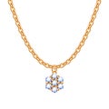 Golden chain necklace with diamond flower pendant.