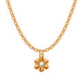 Golden chain necklace with golden flower pendant. Royalty Free Stock Photo