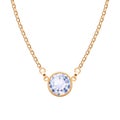 Golden chain necklace with round diamond pendant