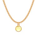 Golden chain necklace with round glass pendant.