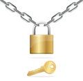 Golden Chain, Padlock and Key. Vector Royalty Free Stock Photo