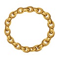 Golden Chain Round Border Frame. Wreath Gold Circle Shape. Jewellry Bracelet. Royalty Free Stock Photo