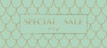 Golden chain sale banner template. Light turquoise gold fish scales. Promotional commercial offer invitation vector