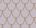 Golden chain seamless pattern on pale pink background. Gold Dragon scale art.