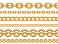 Golden chain set. Seamless realistic golden jewelry links. Luxury Thin metallic chains. Vector Royalty Free Stock Photo