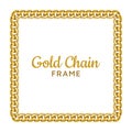 Golden chain square border frame. Rectangle wreath shape. Gold jewelry design. Royalty Free Stock Photo