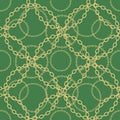 Golden chains on green background seamless pattern. eps 10