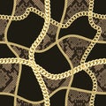 Golden Chains Seamless Pattern on Snake Background.