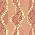 Golden Chains Seamless Pattern on Snake Background.
