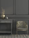 Golden chair in gray interior