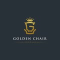 Golden chair logo design, G letter luxury logo template