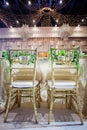 Golden chairs bride groom with green