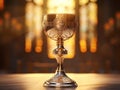 Golden chalice on the altar during the mass in church