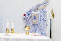The golden chalice on the altar during mass