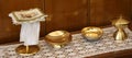 golden chalice and paten for Holy Communion