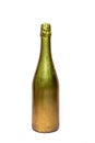 Golden champagne bottle on white background. Isolated alcohol bottle