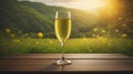 champagne glass on table view of green nature background. Ai generated