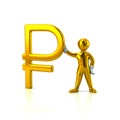 Golden character man holding ruble symbol