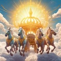 The golden chariot with four horse seated Lord Sun