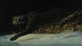 Golden Cheetah Night Run, Stardust Background, Art Print Royalty Free Stock Photo