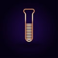 Gold chemical flask icon. Vector illustration isolated on a blue background. School topics.