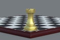 Golden chess figure rook on chess board on gray background. Table games Royalty Free Stock Photo