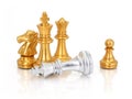 Golden chess group isolated on white background. Business strategy brainstorm. Teamwork Concepts