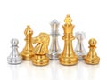 Golden chess group isolated on white background. Business strategy brainstorm. Teamwork Concepts