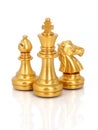 Golden chess group isolated on white background. Business strategy brainstorm. Teamwork Concepts