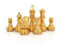 Golden chess group isolated on white background. Business strategy brainstorm. Teamwork Concepts