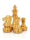 Golden chess group isolated on white background. Business strategy brainstorm. Teamwork Concepts