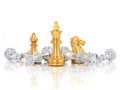 Golden chess group isolated on white background. Business strategy brainstorm. Teamwork Concepts