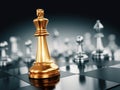 Golden chess king on chess board game. Success strategy busines concept