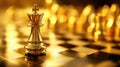 Golden chess king piece, luxurious design, elegant chessboard background Royalty Free Stock Photo