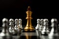 Golden Chess King standing to Be around of other chess, Concept of a leader must have courage and challenge in the competition, Royalty Free Stock Photo